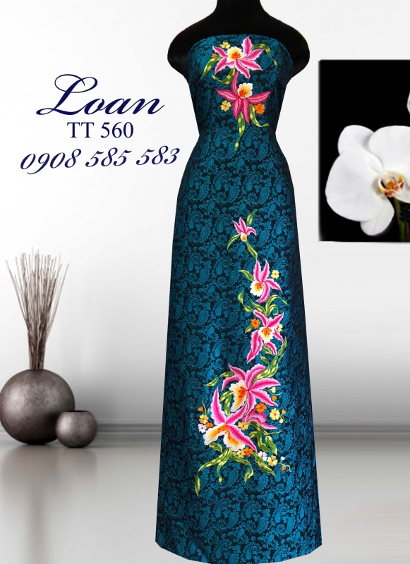 Vải áo dài tơ tằm thêu hoa