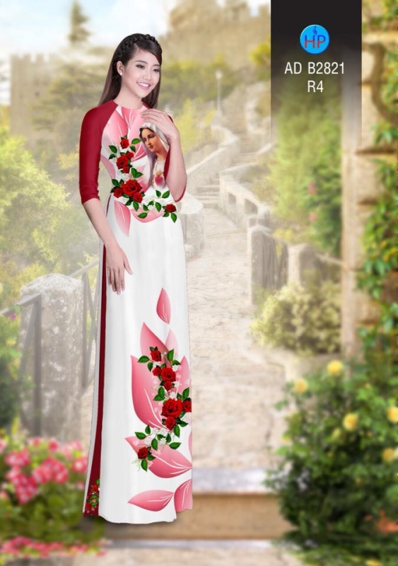 Vải áo dài hình Đức Mẹ