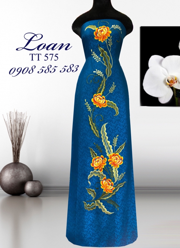 Vải áo dài tơ tằm thêu hoa