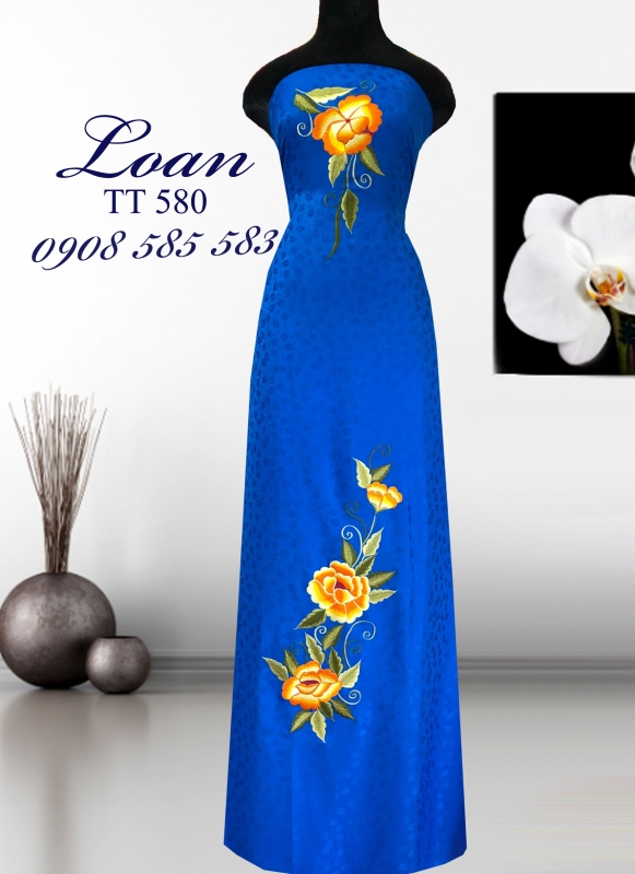 Vải áo dài tơ tằm thêu hoa