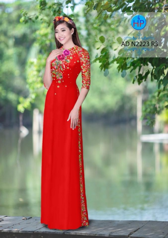Vải áo dài hoa Hồng