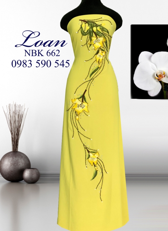 Vải áo dài thêu kết hoa