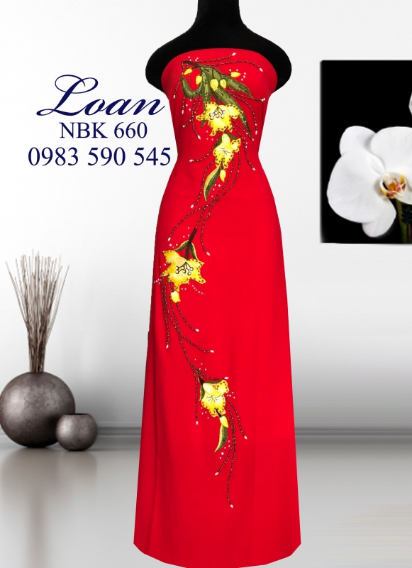 Vải áo dài thêu kết hoa