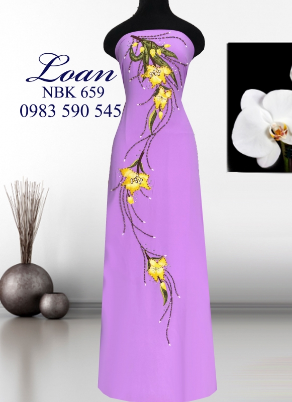 Vải áo dài thêu kết hoa