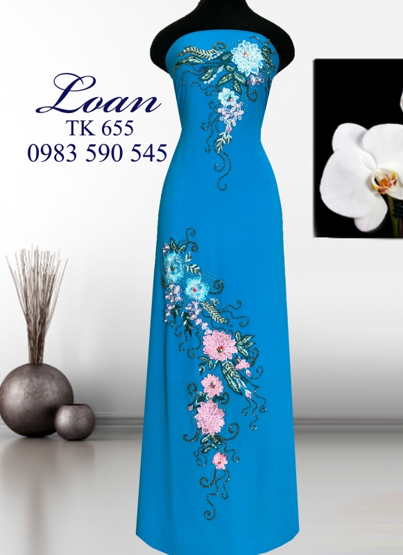 Vải áo dài thêu kết hoa