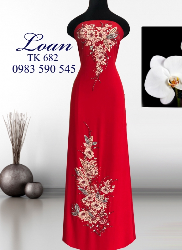 Vải áo dài thêu kết hoa