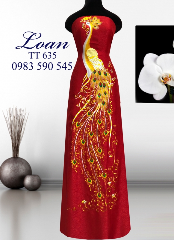 Vải áo dài tơ tằm thêu Công