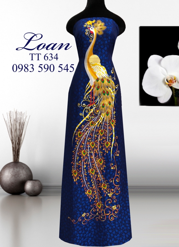 Vải áo dài tơ tằm thêu Công