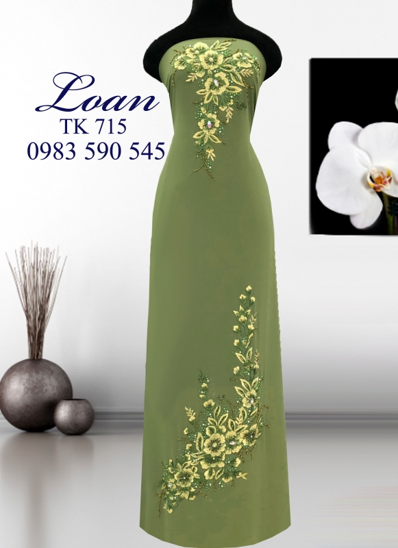 Vải áo dài thêu kết hoa