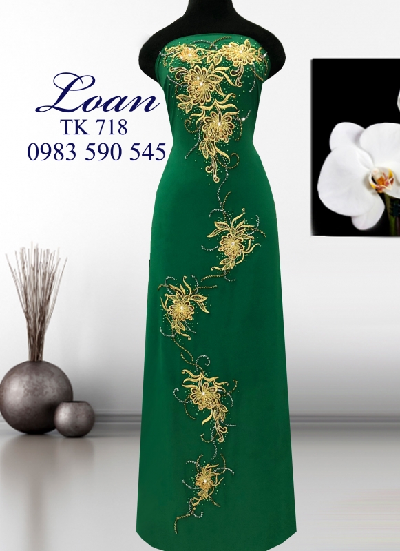 Vải áo dài thêu kết hoa