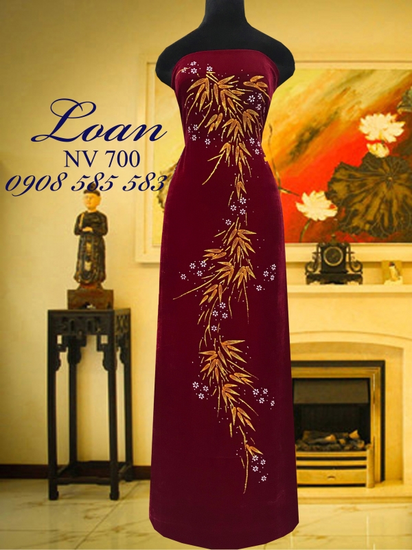 Vải áo dài nhung vẽ kim tuyến