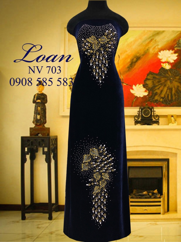 Vải áo dài nhung vẽ kim tuyến