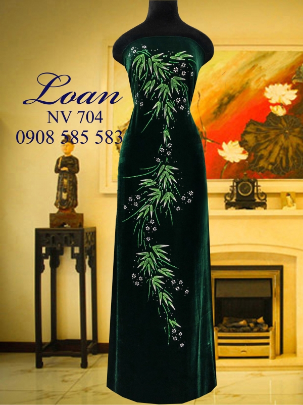 Vải áo dài nhung vẽ kim tuyến