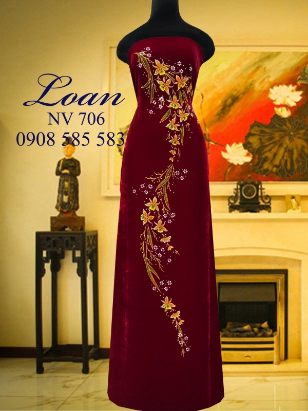 Vải áo dài nhung vẽ kim tuyến