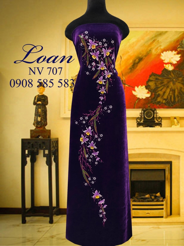 Vải áo dài nhung vẽ kim tuyến