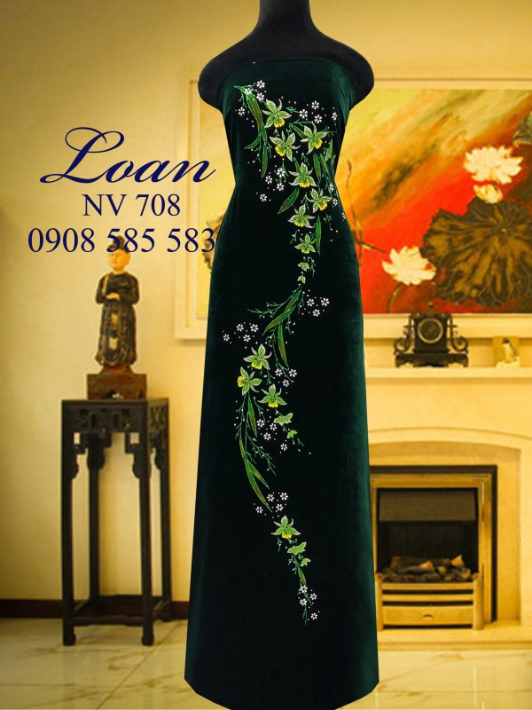 Vải áo dài nhung vẽ kim tuyến