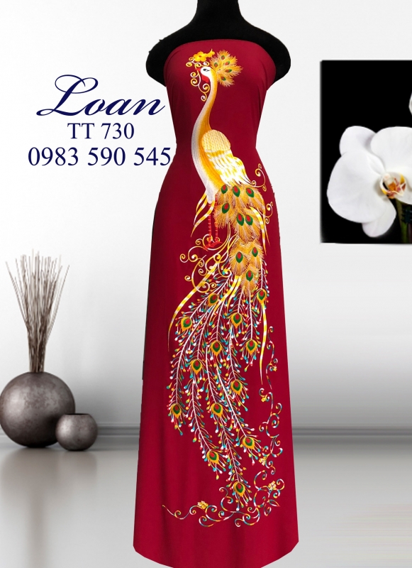 Vải áo dài thêu chim Công