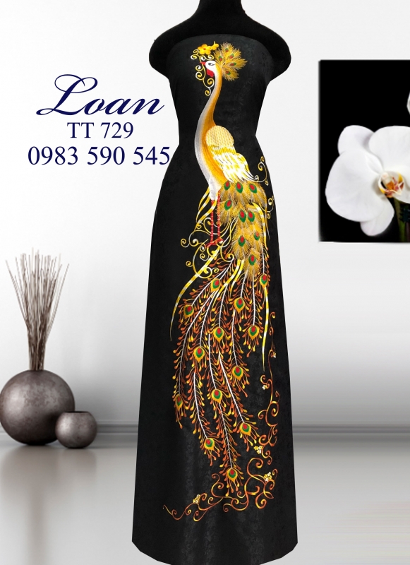 Vải áo dài thêu chim Công