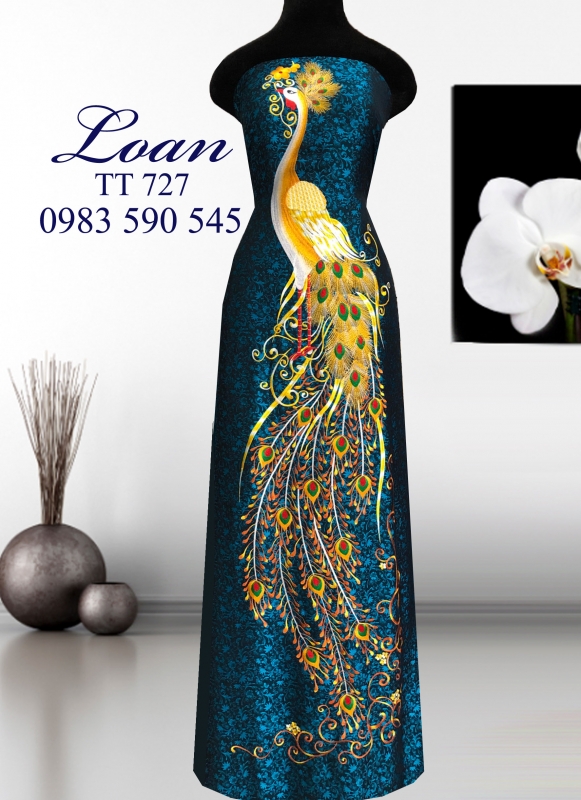 Vải áo dài thêu chim Công