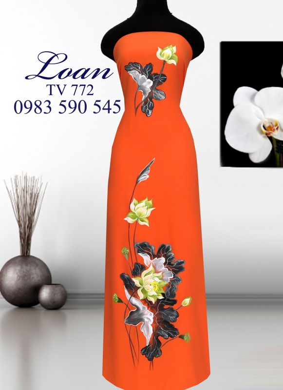 Vải áo dài hoa Sen vẽ sơn mài