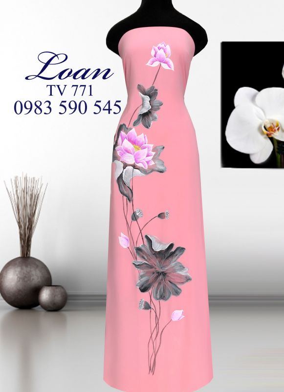 Vải áo dài hoa Sen vẽ sơn mài