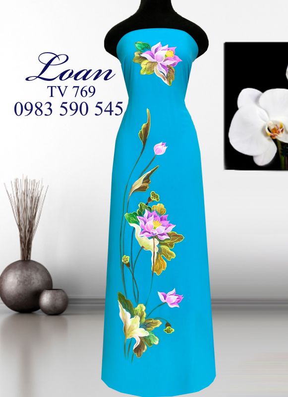 Vải áo dài hoa Sen vẽ sơn mài