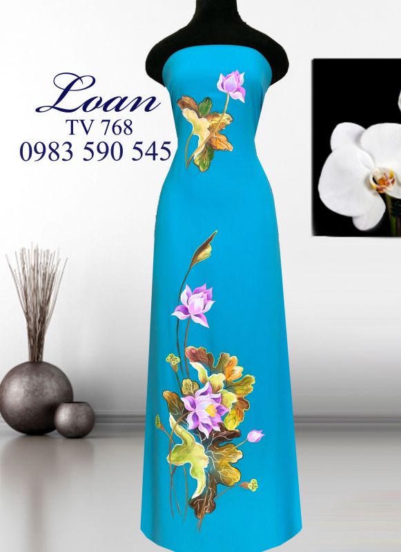 Vải áo dài hoa Sen vẽ sơn mài