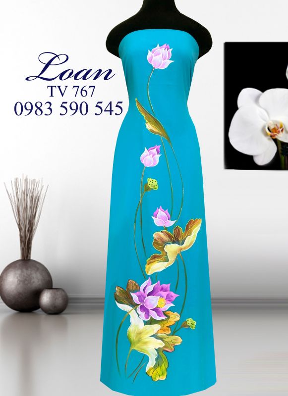 Vải áo dài hoa Sen vẽ sơn mài