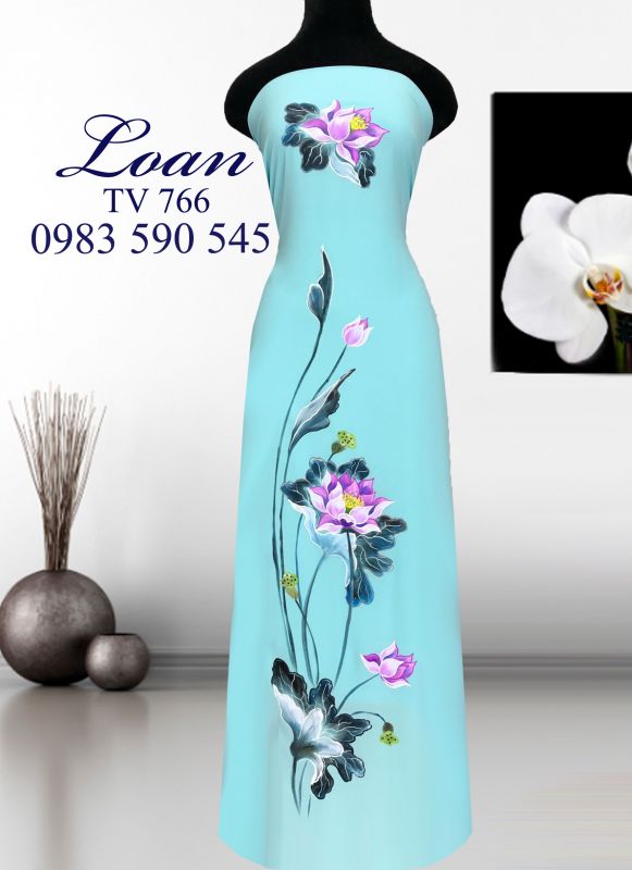 Vải áo dài hoa Sen vẽ sơn mài