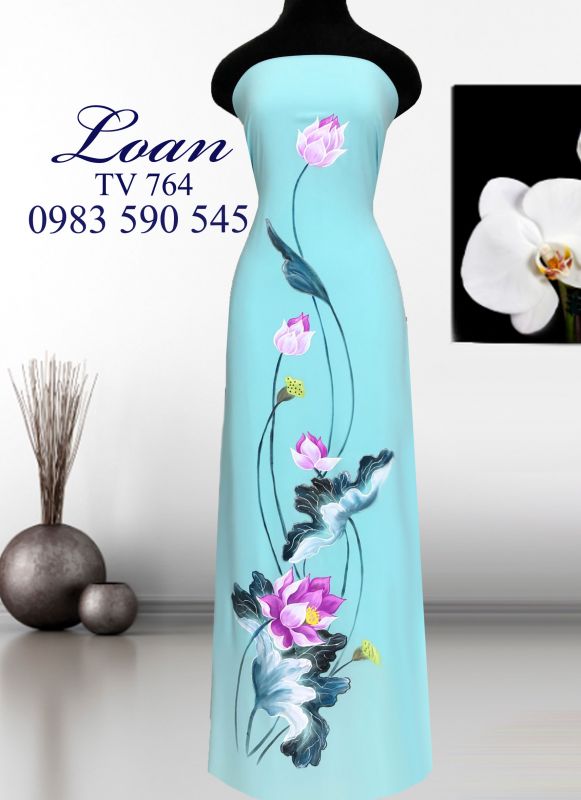 Vải áo dài hoa Sen vẽ sơn mài