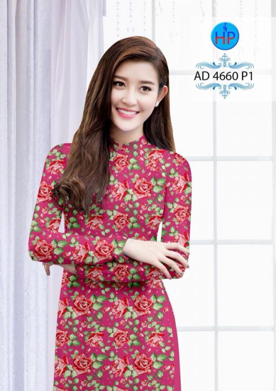 Vải áo dài hoa hồng toàn thân