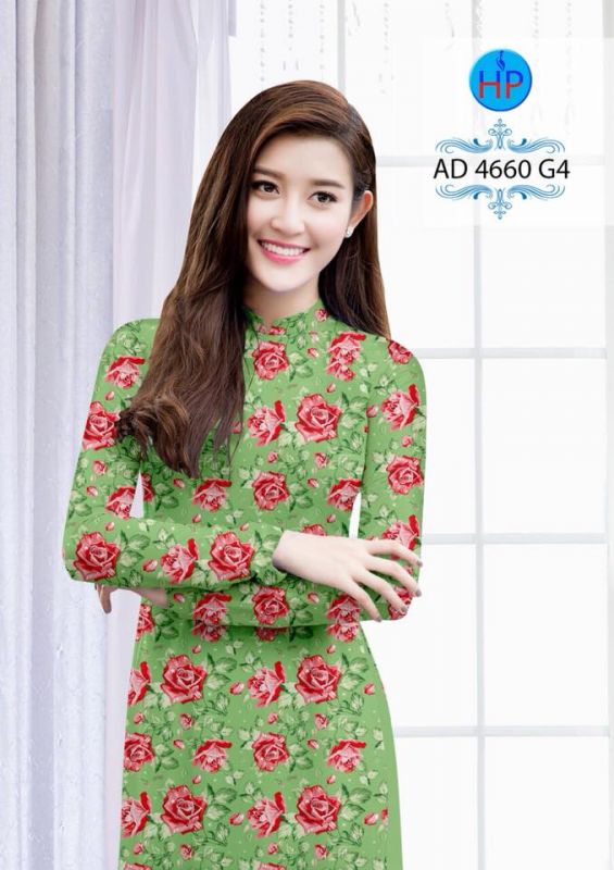 Vải áo dài hoa hồng toàn thân