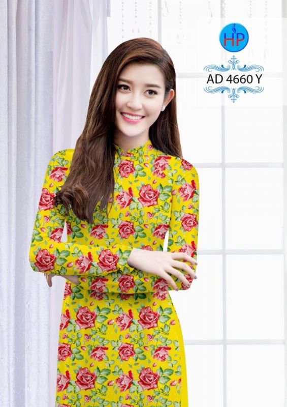Vải áo dài hoa hồng toàn thân