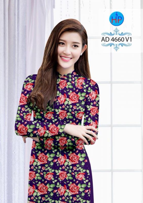 Vải áo dài hoa hồng toàn thân