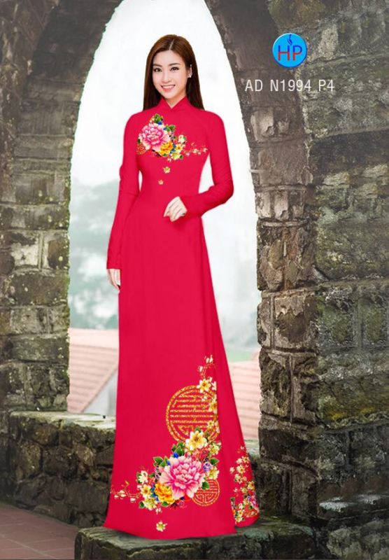 Vải áo dài hoa mẫu đơn Vải áo dài hoa mẫu đơn