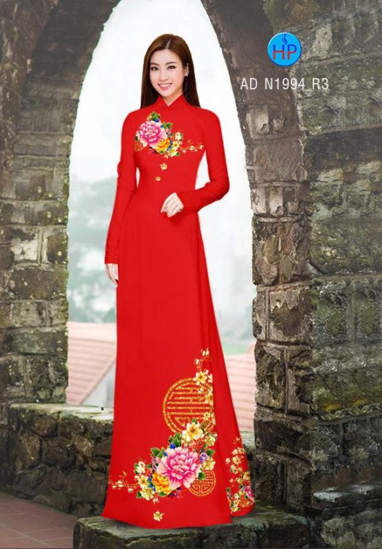 Vải áo dài hoa mẫu đơn Vải áo dài hoa mẫu đơn