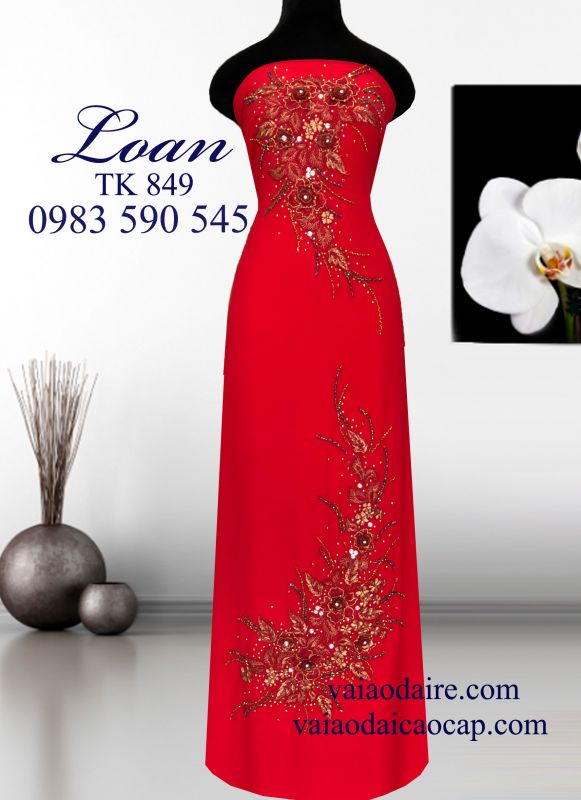 Vải áo dài thêu kết hoa