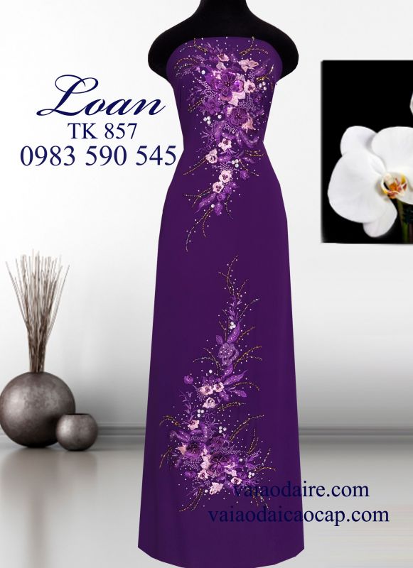 Vải áo dài thêu kết hoa