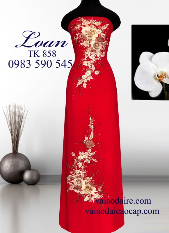 Vải áo dài thêu kết hoa