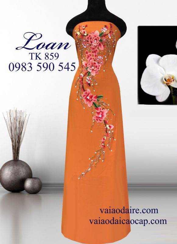 Vải áo dài thêu kết hoa