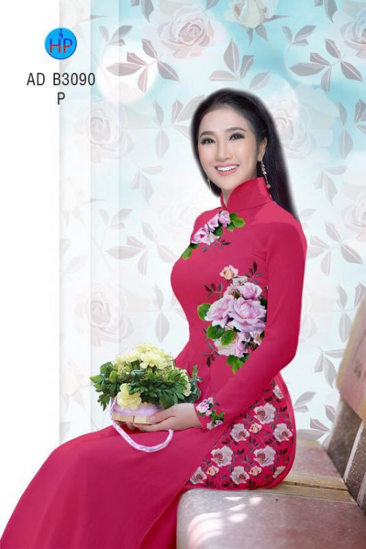 Vải áo dài hoa Hồng