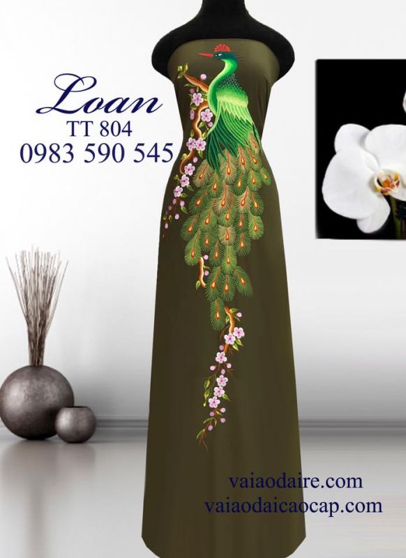 Vải áo dài thêu chim Công