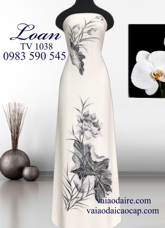 Vải áo dài vẽ hoa sen