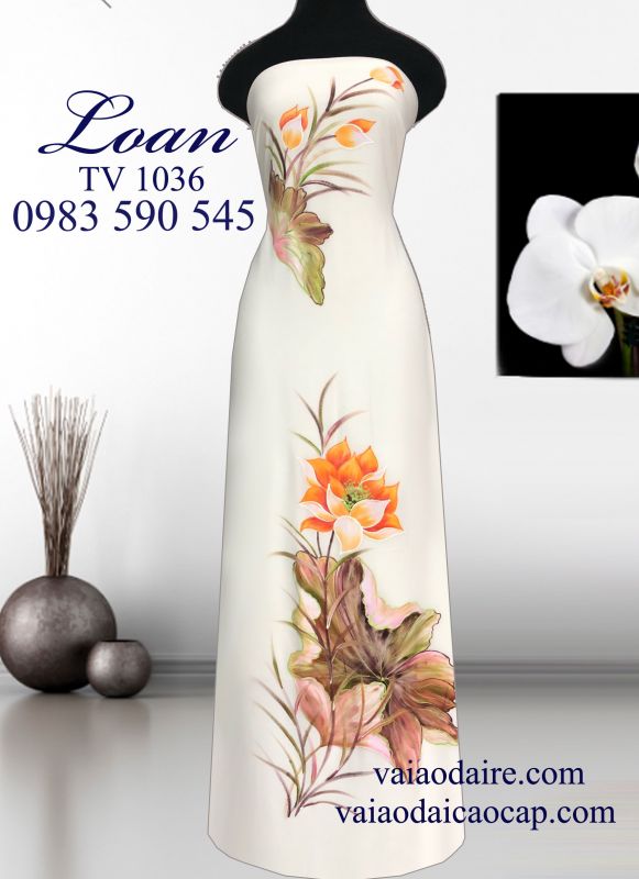 Vải áo dài vẽ hoa sen