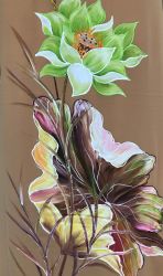 Vải áo dài vẽ hoa sen