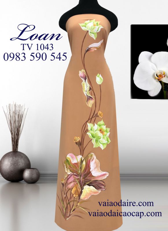 Vải áo dài vẽ hoa sen