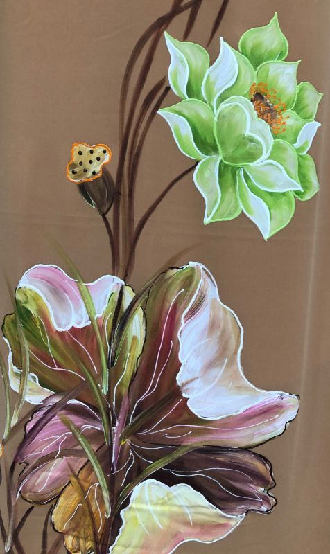 Vải áo dài vẽ hoa sen