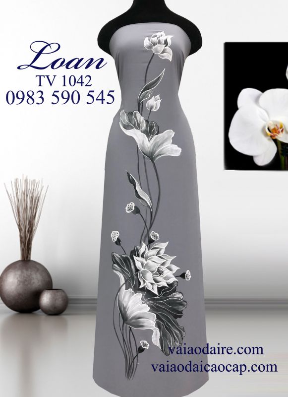 Vải áo dài vẽ hoa sen
