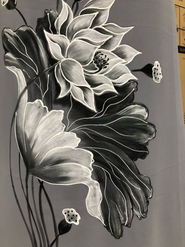 Vải áo dài vẽ hoa sen