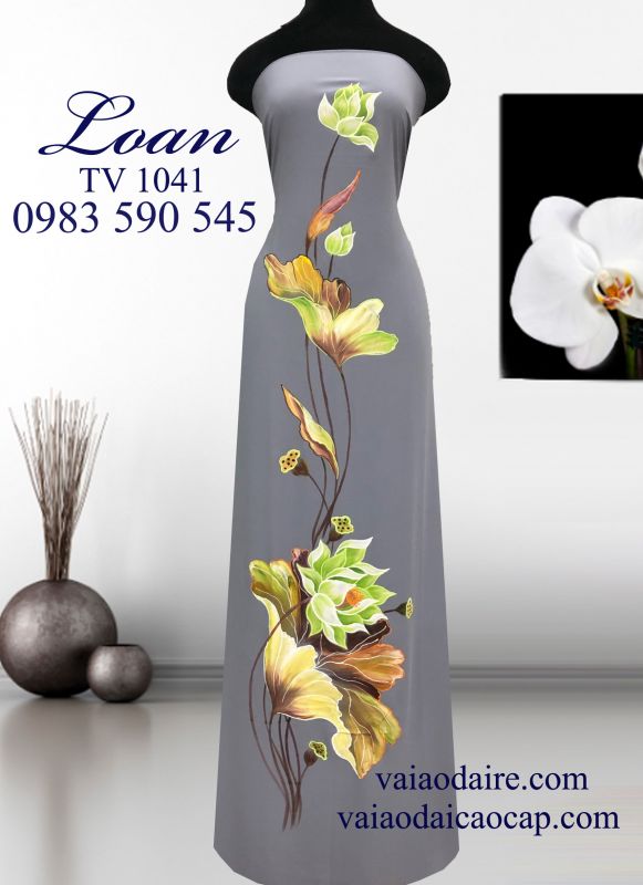 Vải áo dài vẽ hoa sen